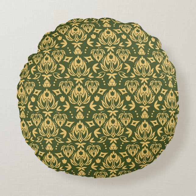 Wooden floral damask pattern background round cushion (Front)