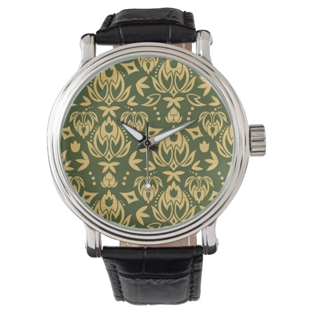 Wooden floral damask pattern background watch (Front)