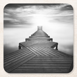 Wooden Footbridge over the Sea Square Paper Coaster