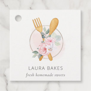 Wooden Fork Spoon Blush Pink Floral Chef Logo Favour Tags