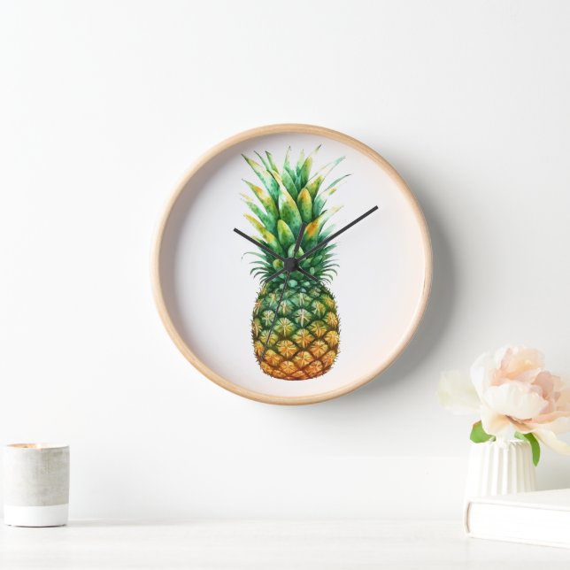 Wooden Frame Clock-Pineapple Print Clock (Home)