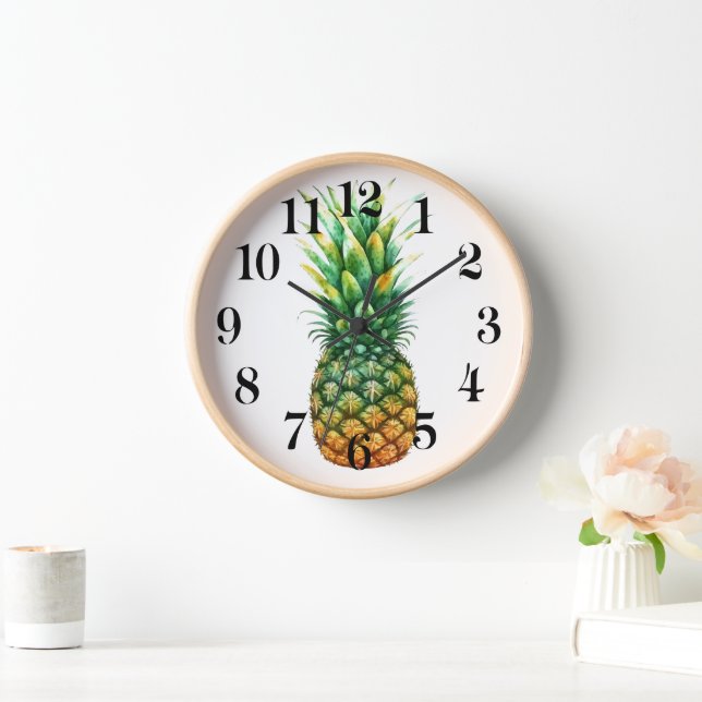 Wooden Frame Clock-Pineapple Print Clock (Home)