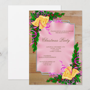 Wooden Framed Corner Bells Christmas Invitation