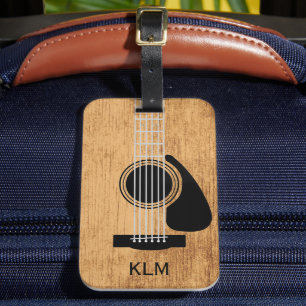 Wooden Guitar Monogram Single Sided w/Card Slot Luggage Tag