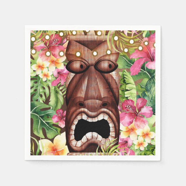 Wooden Hawaiian Tiki Luau Summer Birthday Party Napkin (Front)