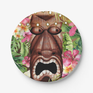 Wooden Hawaiian Tiki Luau Summer Birthday Party Paper Plate