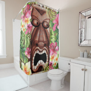 Wooden Hawaiian Tiki Luau Summer Tropical Shower Curtain