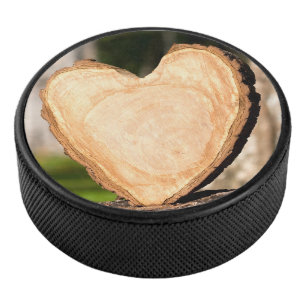 wooden heart hockey puck