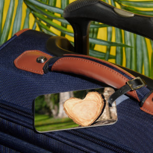 wooden heart luggage tag