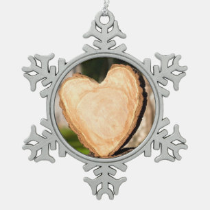 wooden heart snowflake pewter christmas ornament