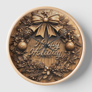 wooden holiday wreath clock