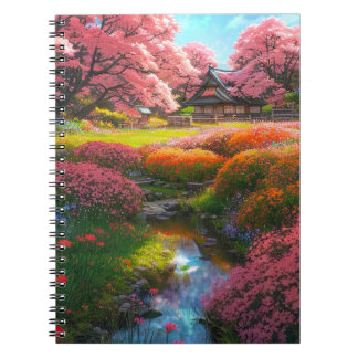 Wooden House Enveloped by a Colourful Garden Notebook