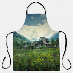Wooden house, mountain nature scenery. apron
