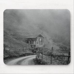 Wooden hut in nature/fog at mountain mouse pad