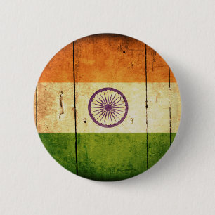 Wooden Indian Flag 6 Cm Round Badge