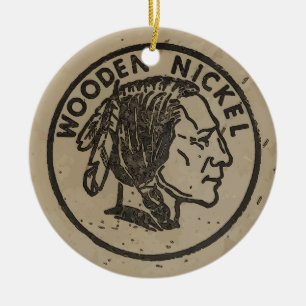 Wooden Indian Head Nickle, add text Ceramic Ornament