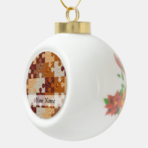 Wooden jigsaw puzzle ceramic ball christmas ornament