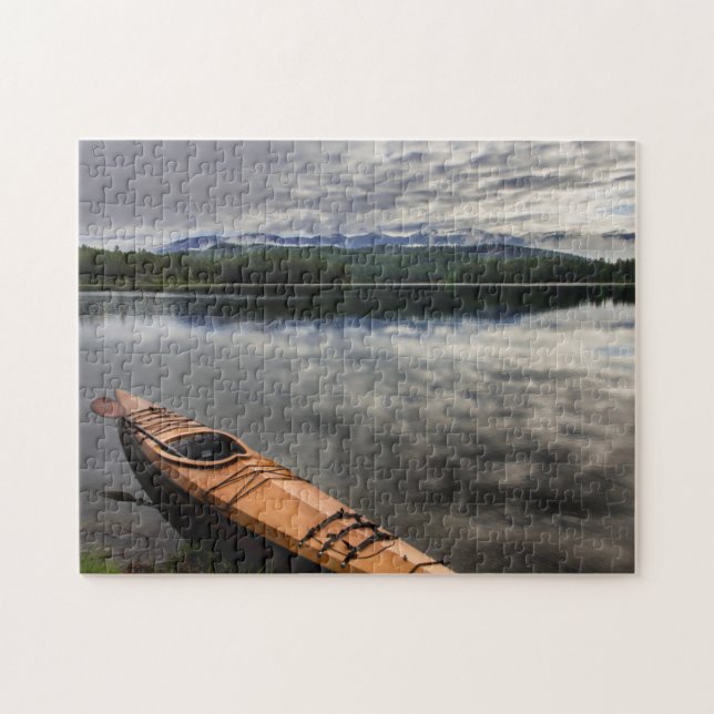 Wooden kayak on shore of Beaver Lake Jigsaw Puzzle (Horizontal)