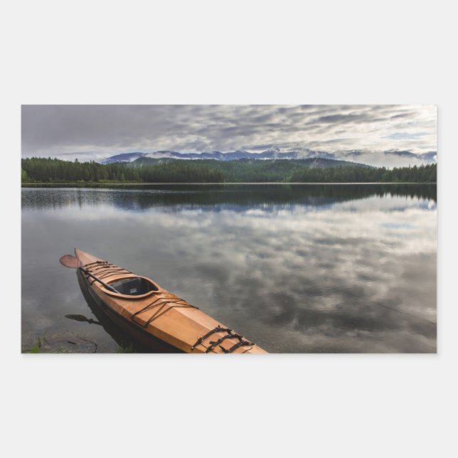 Wooden kayak on shore of Beaver Lake Rectangular Sticker (Front)