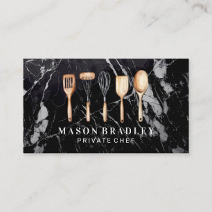 Wooden Kitchenware Illustrations   Black Marble Business Card