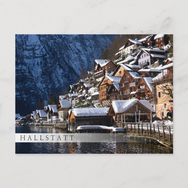 Wooden lakeside houses in Hallstatt, Austria Postcard (Front)