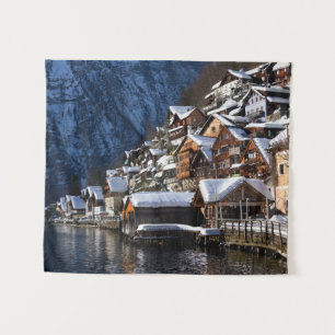 Wooden lakeside houses in Hallstatt, Austria Tapestry