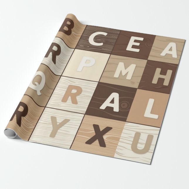 Wooden Letter Grid Wrapping Paper (Unrolled)