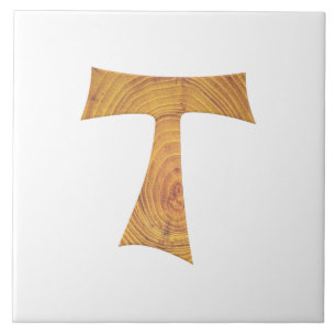 Wooden Look Franciscan Tau Cross Ceramic Tile