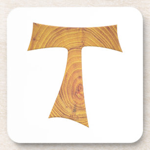 Wooden Look Franciscan Tau Cross Coaster