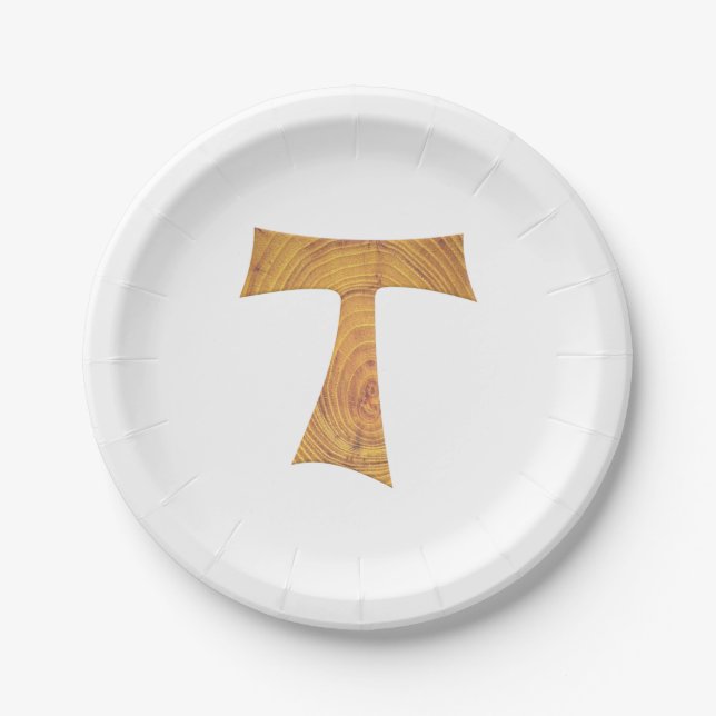 Wooden Look Franciscan Tau Cross Paper Plate (Front)