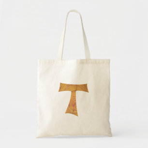 Wooden Look Franciscan Tau Cross Tote Bag