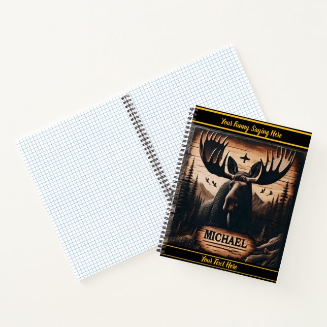 Wooden moose carving captures nature notebook (Inside)