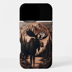 Wooden Moose Carving iPhone 16 Pro Max Case