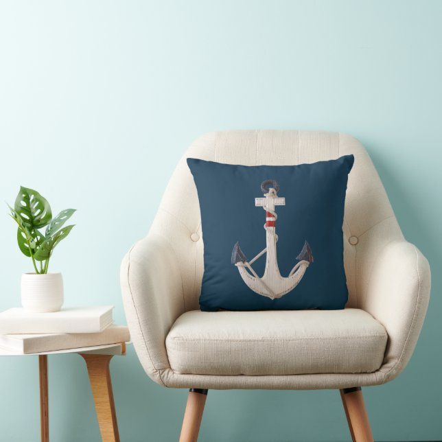 Wooden Nautical Anchor On Navy Blue Cushion (Chair)