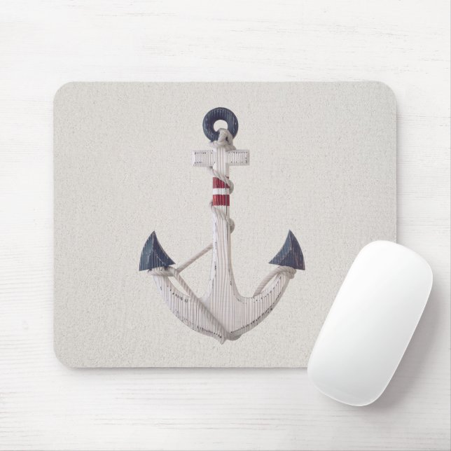 Wooden Nautical Anchor On Neutral Background Mouse Pad (With Mouse)