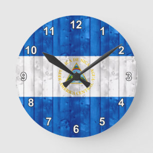 Wooden Nicaraguan Flag Round Clock