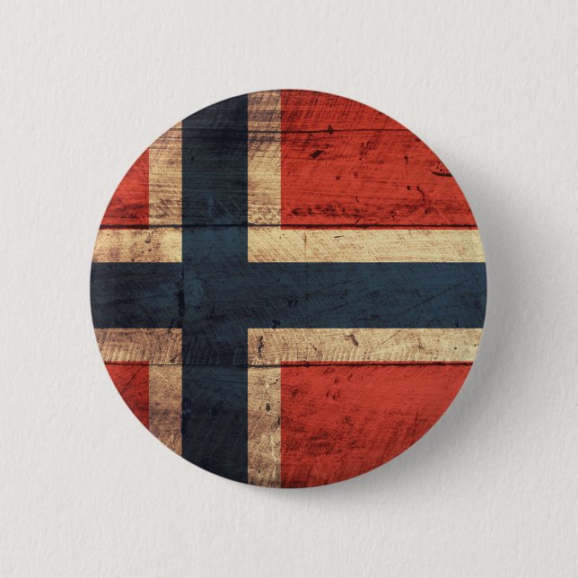 Wooden Norway Flag 6 Cm Round Badge (Front)