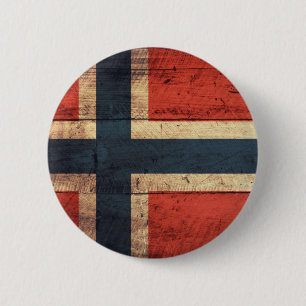 Wooden Norway Flag 6 Cm Round Badge