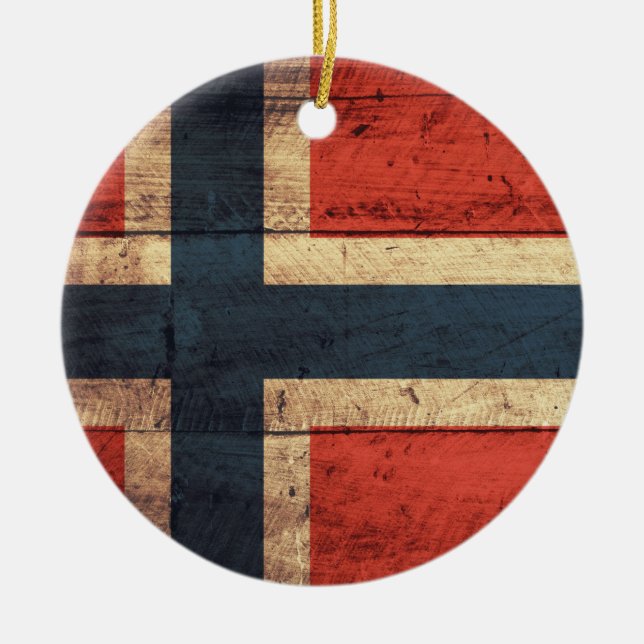 Wooden Norway Flag Ceramic Tree Decoration (Front)