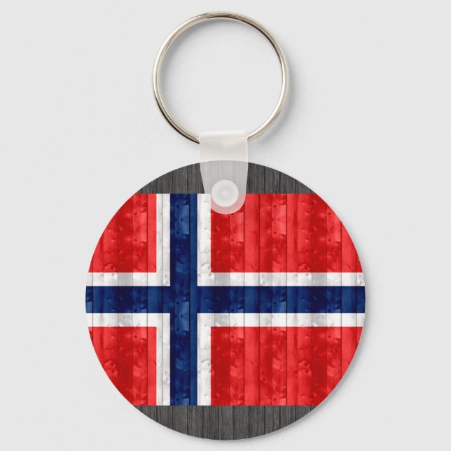 Wooden Norwegian Flag Key Ring (Front)