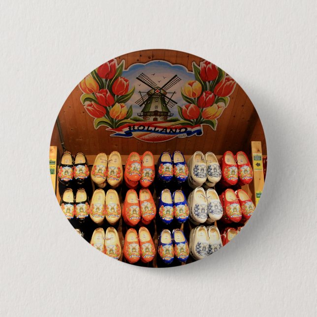 Wooden painted clogs, Holland 2 6 Cm Round Badge (Front)