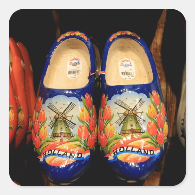 Wooden painted clogs, Holland Square Sticker (Front)