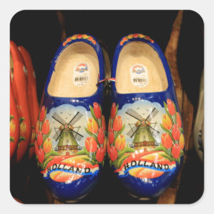 Wooden painted clogs, Holland Square Sticker