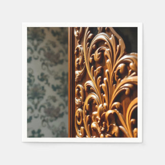 wooden panel adorned with elaborate floral napkin