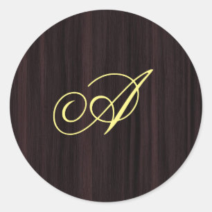 Wooden Pattern Monogram Handwritten Initials Classic Round Sticker