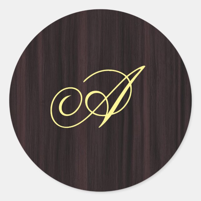 Wooden Pattern Monogram Handwritten Initials Classic Round Sticker (Front)