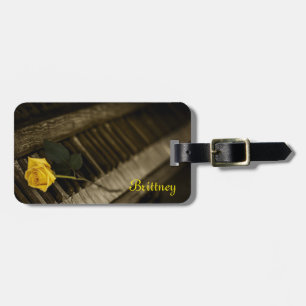 Wooden Piano with Yellow Rose Luggage Tag