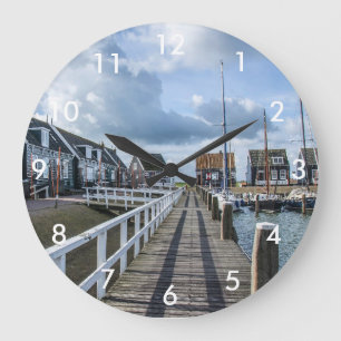 Wooden pier in Marken, Netherlands Large Clock