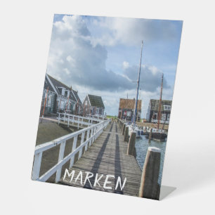Wooden pier in Marken, Netherlands Pedestal Sign