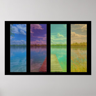 Wooden Pier over a Calm Lake Landscape Quadtrych Poster